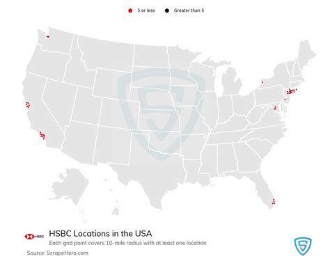 Map for HSBC Bank Locations in United States.